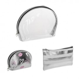 Set 3 piese portfard transparent argintiu