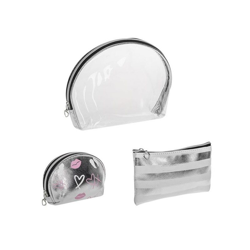 Set 3 piese portfard transparent argintiu Set 3 piese portfard transparent argintiu