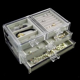 Suport organizator cu 4 spatii pentru cosmetice transparent cu verde