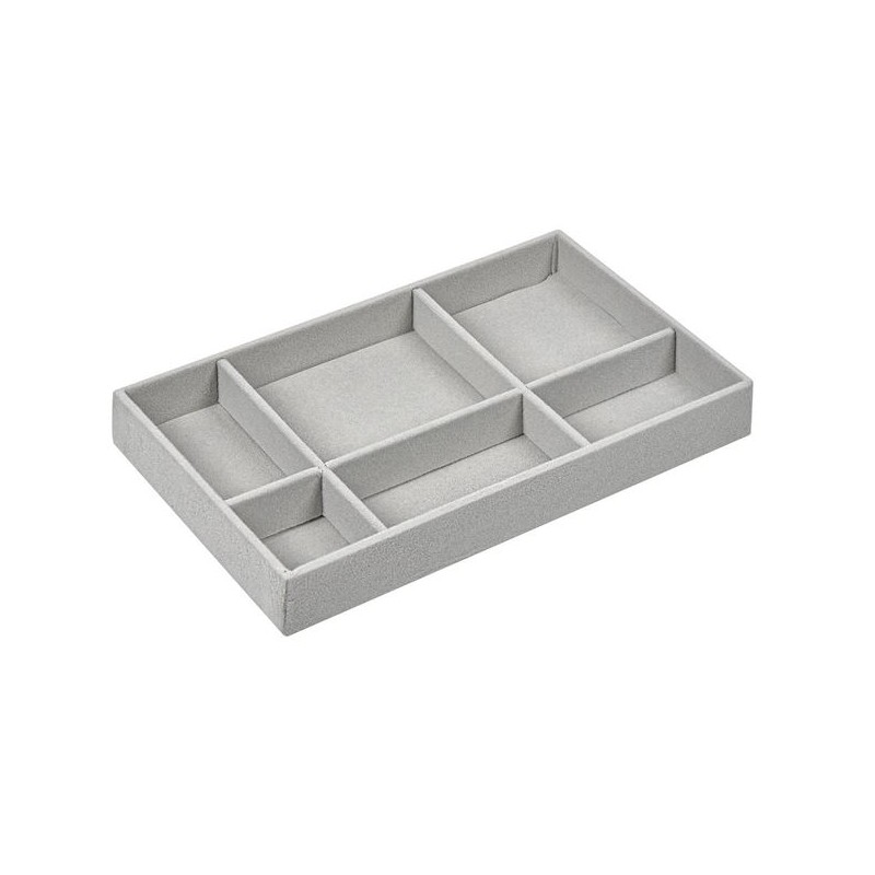 Organizator cu 6 compartimente pentru bijuterii suede gri Organizator cu 6 compartimente pentru bijuterii suede gri