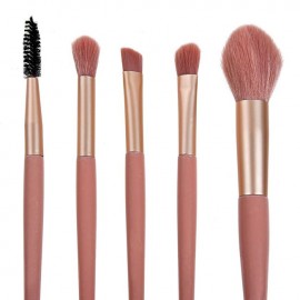 Set 5 pensule machiaj roz aurii cu husa
