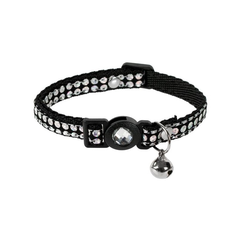 Zgarda neagra cu strass si clopotel pentru pisica Zgarda neagra cu strass si clopotel pentru pisica