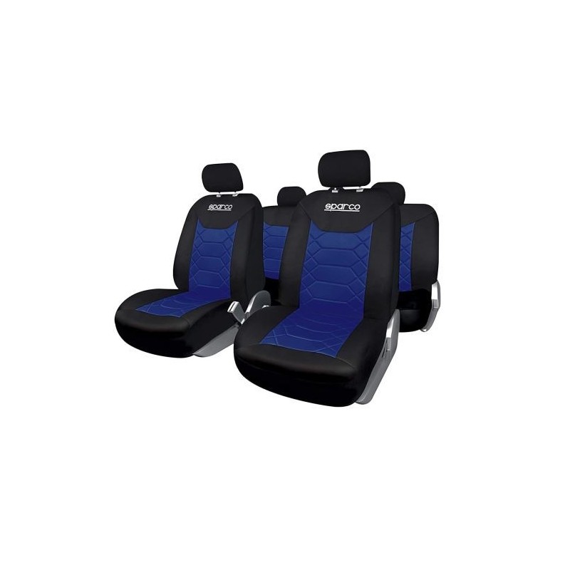 Set 11 bucati huse scaune auto Sparco Sport negru - albastru Set 11 bucati huse scaune auto Sparco Sport negru - albastru