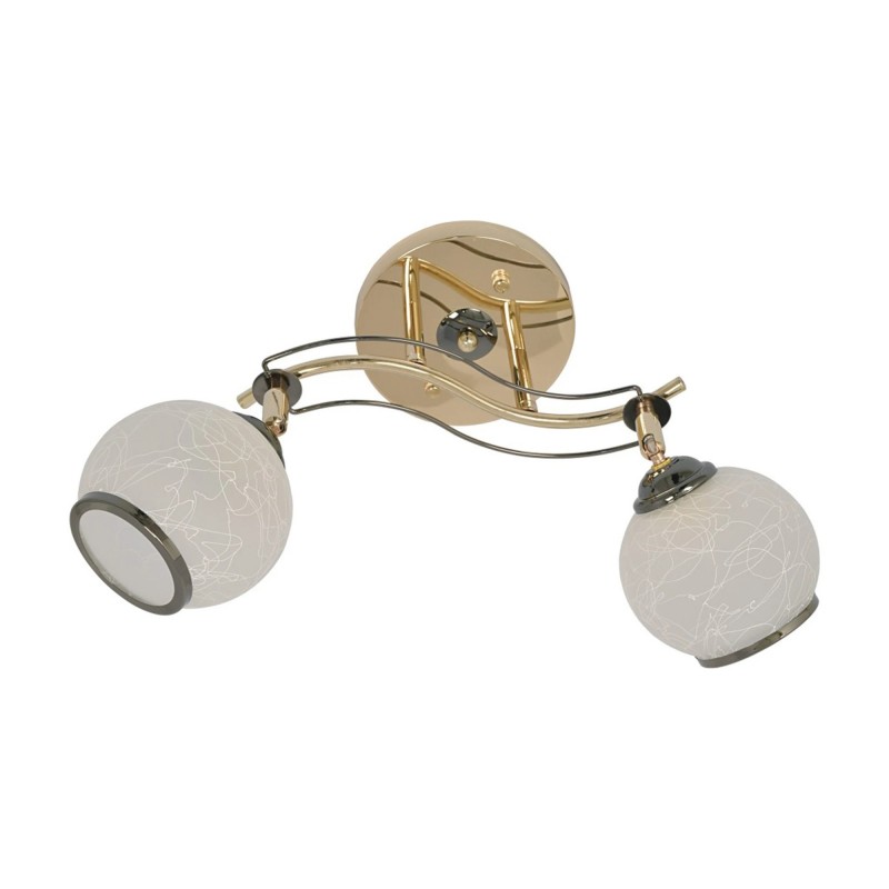 Plafoniera tip lustra cu 2 becuri E27, auriu + titan + alb si aspect clasic
