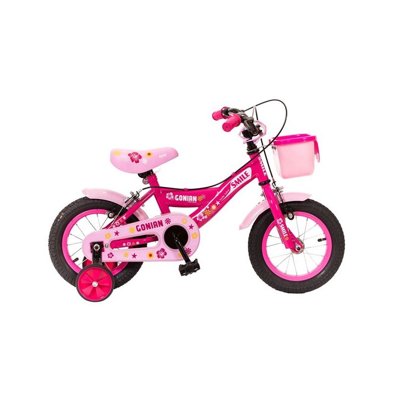 Bicicleta roz cu cos pentru copii