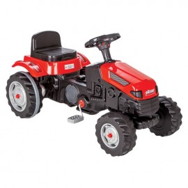 Tractor rosu pentru copii cu pedale si scaun reglabil