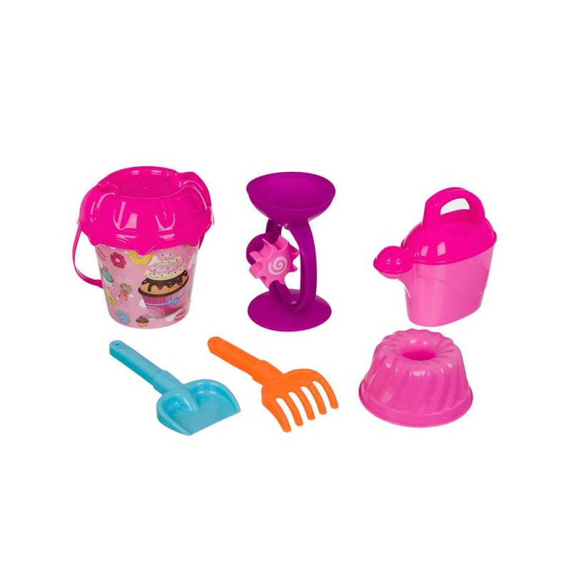 Galeata pentru plaja cu model cupcake, donut si 5 accesorii in rucsac practic transparent.