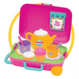 Set de joaca servit ceai pentru fete cu valiza si 12 accesorii