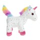 Unicorn de plus alb argintiu cu stelute in geanta din blana cu broderie