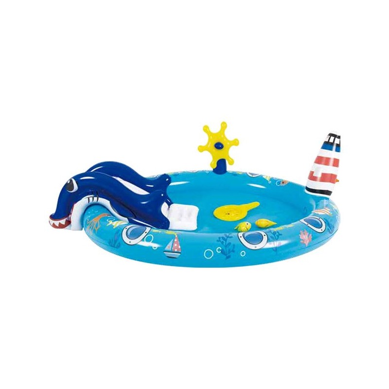 Piscina cu tobogan si fantana model naval pentru copii Piscina cu tobogan si fantana model naval pentru copii