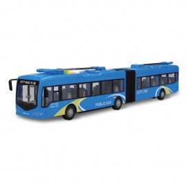 Autobuz dublu de culoare albastra cu antene metalice cu sunete si lumini