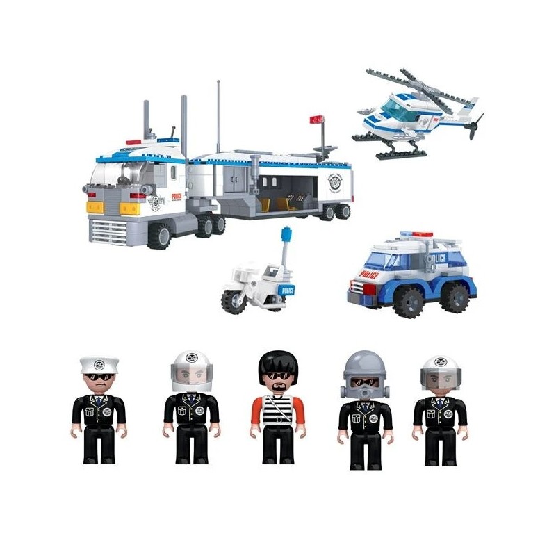 Piese constructie sectie de politie mobila, masinuta si elicopter