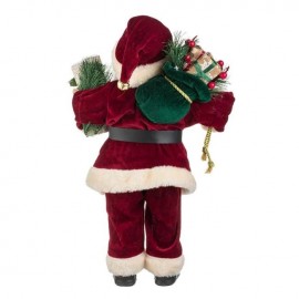 Mos cu costum bordo si sac rosu cu cadouri 45cm