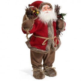 Mos Craciun cu costum rosu si sac cu globuri 61cm