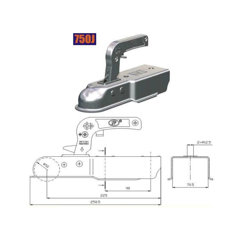 Cupla remorca patrata 750J