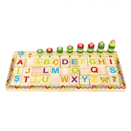 Puzzle cu alfabet si cifre din lemn