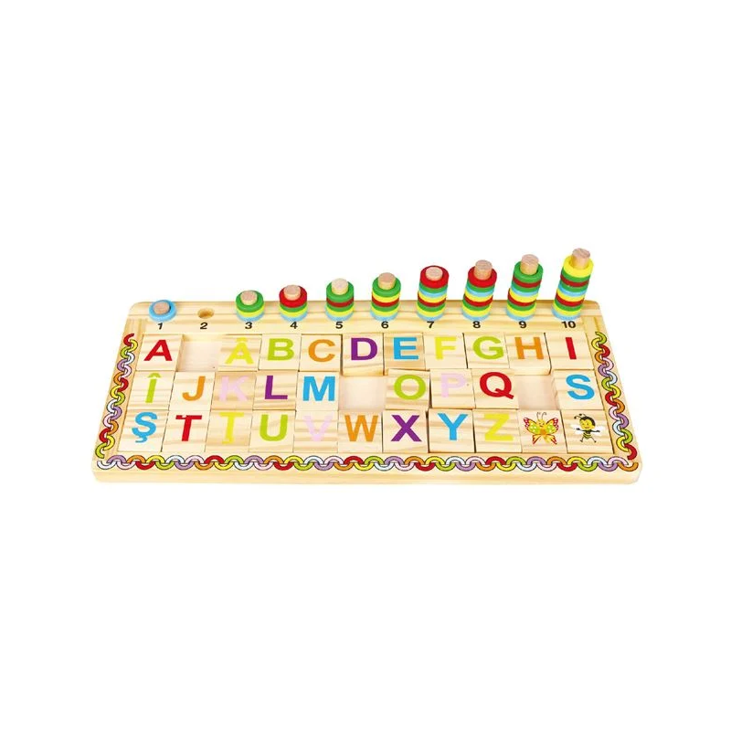 Puzzle cu alfabet si cifre din lemn Puzzle cu alfabet si cifre din lemn
