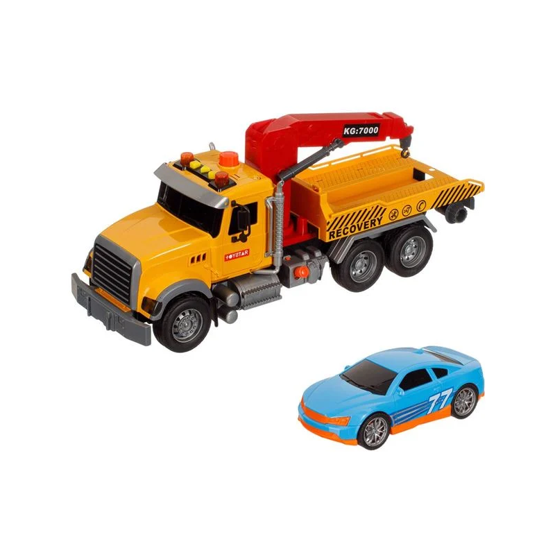 Camion platforma cu masina, lumina si sunet Camion platforma cu masina, lumina si sunet