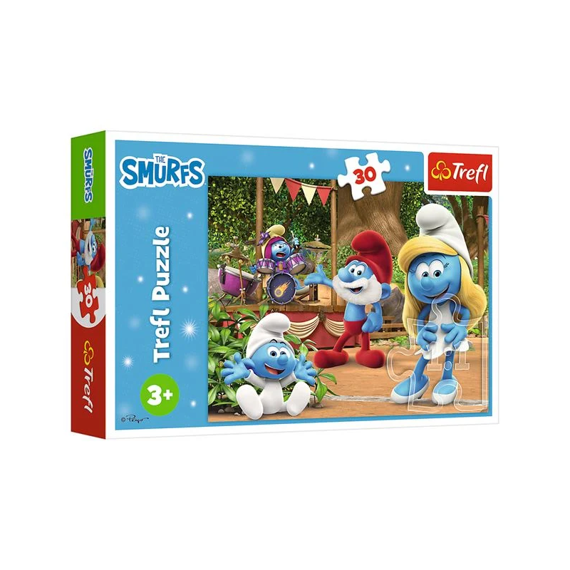 Puzzle cu strumfii scena cu tobe Puzzle cu strumfii scena cu tobe