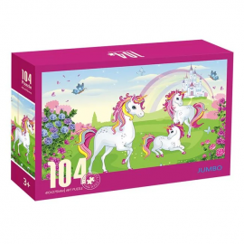 Puzzle cu unicorni, castel si curcubeu