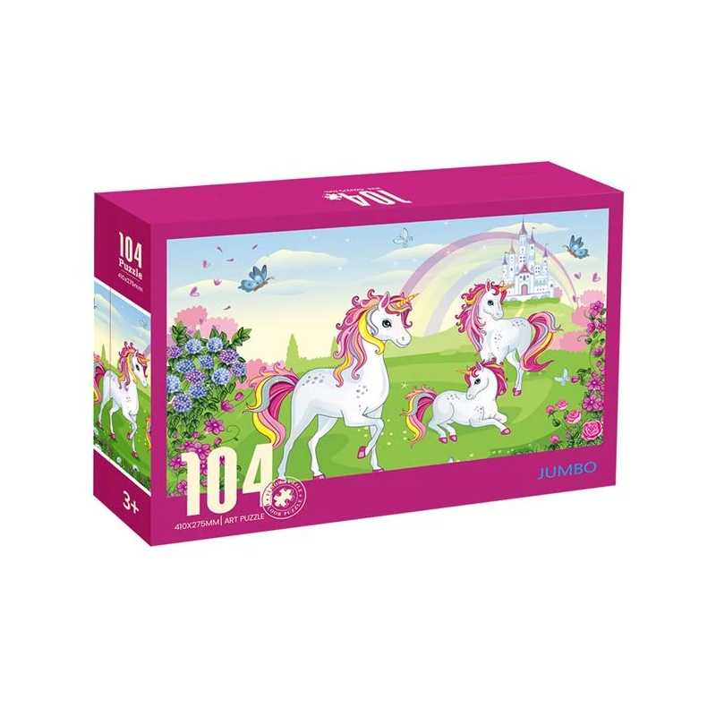 Puzzle cu unicorni, castel si curcubeu