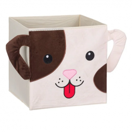 Cutie de depozitare in forma de caine bej maro din catifelata