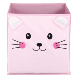Cutie de depozitare roz catifelata cu pisica