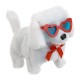Caine interactiv Canis alb cu fundita rosie ochelari inimi miscare si sunet 15cm
