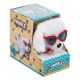 Caine interactiv Canis alb cu fundita rosie ochelari inimi miscare si sunet 15cm