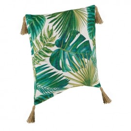 Perna bej cu frunze verzi tropicale ciucuri 50x50cm