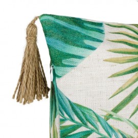 Perna bej cu frunze verzi tropicale ciucuri 50x50cm