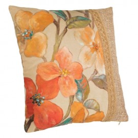 Perna ecru portocalie floral cu margine 45x45cm