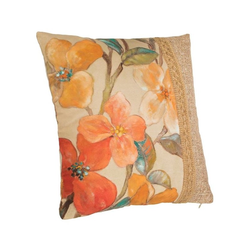 Perna ecru portocalie floral cu margine 45x45cm