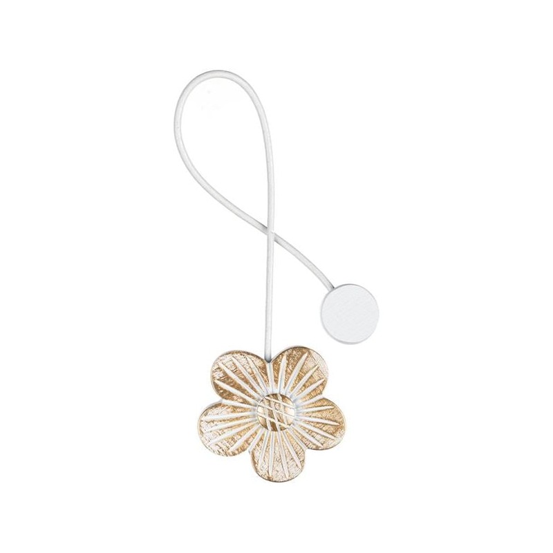 Magnet pentru perdea floare din lemn auriu si alb brushed