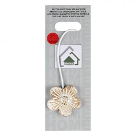 Magnet pentru perdea floare din lemn auriu si alb brushed