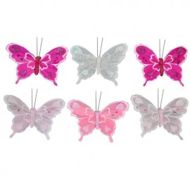 Set 6 fluturi decorativi roz pentru perdele 10cm