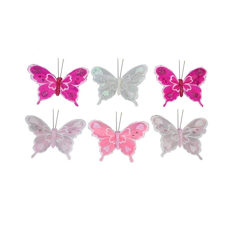 Set 6 fluturi decorativi roz pentru perdele 10cm