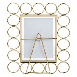 Rama foto decorativa metalica transparenta roz aurie cu suport si cercuri 10x15cm