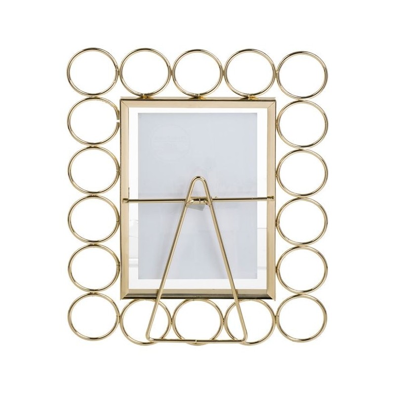 Rama foto decorativa metalica transparenta roz aurie cu suport si cercuri 10x15cm