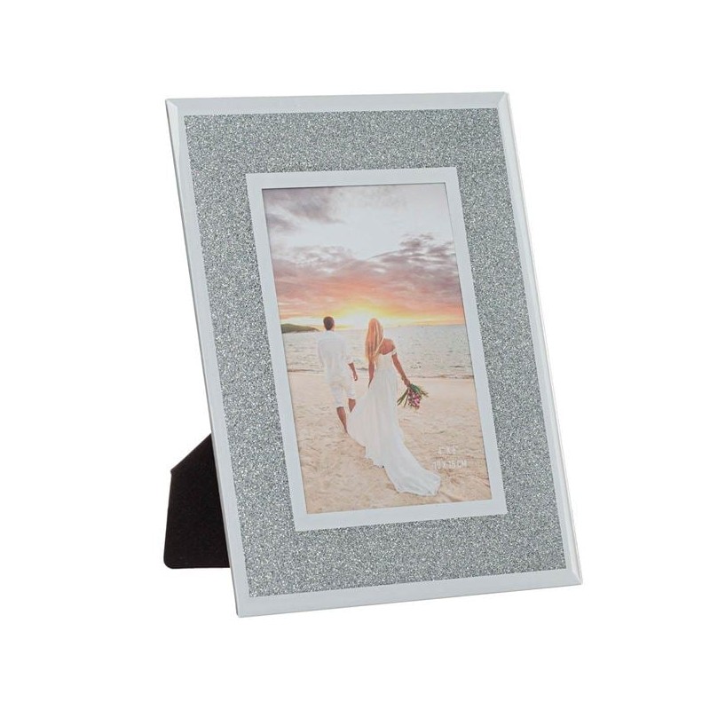 Rama foto decoratia din sticla oglinda argintie glitter 10x15cm