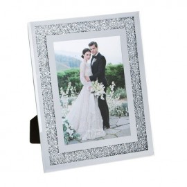 Rama foto decorativa din sticla oglinda argintie glitter 21x26cm