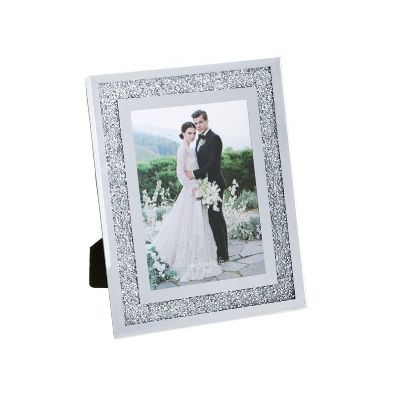 Rama foto decorativa din sticla oglinda argintie glitter 21x26cm