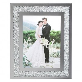 Rama foto decorativa din sticla oglinda argintie glitter 21x26cm