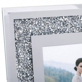 Rama foto decorativa din sticla oglinda argintie glitter 21x26cm
