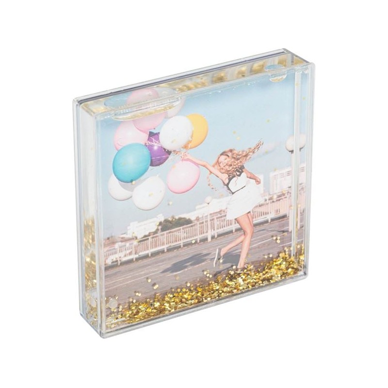 Rama foto decorativa transparenta glitter auriu 11x11cm