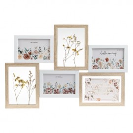 Rama foto 3 poze din lemn decorata cu flori 53x36x1.5cm