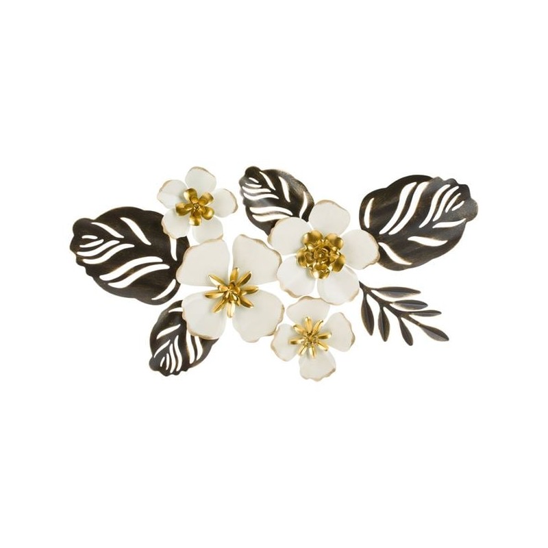Decoratiune cu flori metalice ecru-aurii 65x36x3.5cm