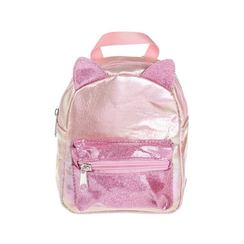 Rucsac roz holografic cu glitter si urechi 13x7x18cm