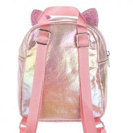 Rucsac roz holografic cu glitter si urechi 13x7x18cm