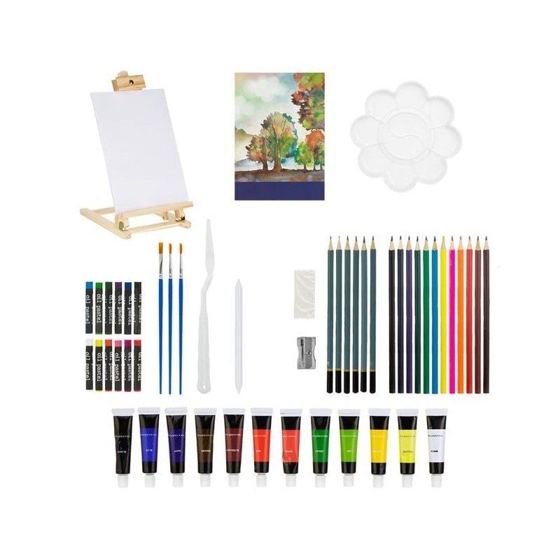 Set 62 piese pictura cu vopsea acrilica sevalet si accesorii